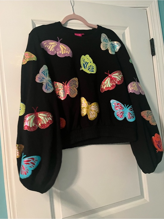QUEEN OF SPARKLES Tops - QUEEN OF SPARKLES Black Sequin Butterfly Pullover